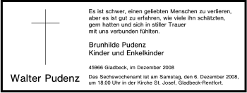 Traueranzeige von Walter Pudenz von Tageszeitung