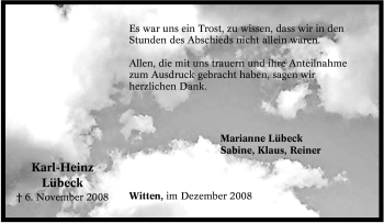 Traueranzeige von Karl-Heinz Lübeck von Tageszeitung
