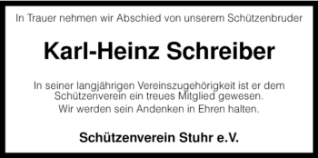 Traueranzeige von Karl-Heinz Schreiber von Tageszeitung