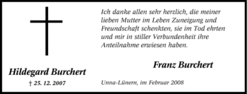 Traueranzeige von Hildegard Burchert von Tageszeitung