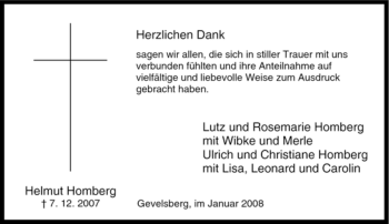 Traueranzeige von Helmut Homberg von Tageszeitung