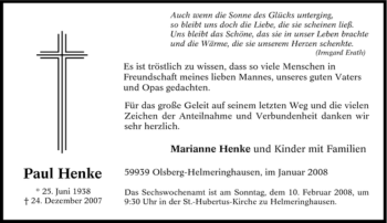 Traueranzeige von Paul Henke von Tageszeitung
