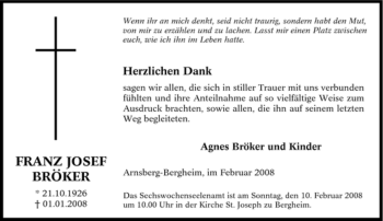 Traueranzeige von Franz Josef Bröker von Tageszeitung