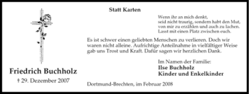 Traueranzeige von Friedrich Buchholz von Tageszeitung