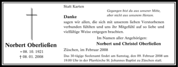 Traueranzeige von Norbert Oberließen von Tageszeitung