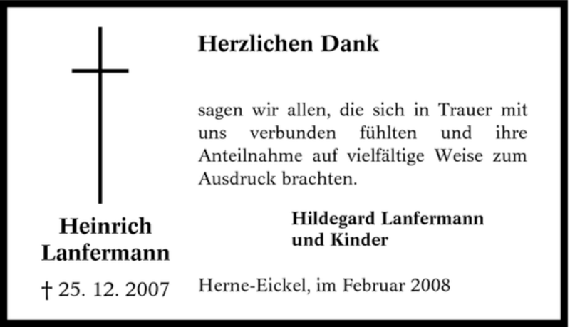 Traueranzeigen von Heinrich Lanfermann TrauerinNRW.de