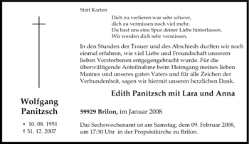 Traueranzeige von Wolfgang Panitzsch von Tageszeitung