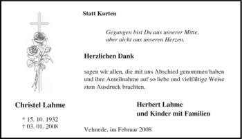 Traueranzeige von Christel Lahme von Tageszeitung