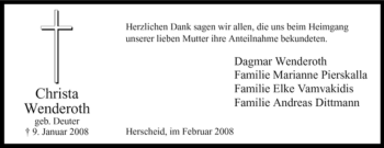 Traueranzeige von Christa Wenderoth von Tageszeitung