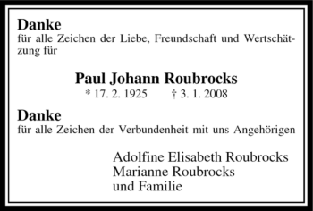 Traueranzeige von Paul Johann Roubrocks von Tageszeitung