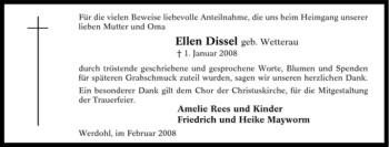 Traueranzeige von Ellen Dissel von Tageszeitung