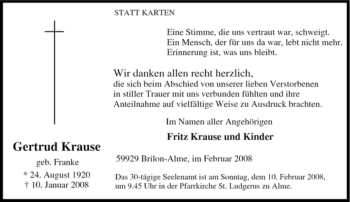 Traueranzeige von Gertrud Krause von Tageszeitung
