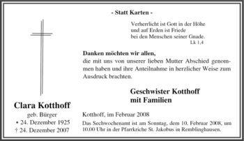 Traueranzeige von Clara Kotthoff von Tageszeitung