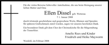 Traueranzeige von Ellen Dissel von Tageszeitung