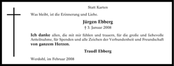 Traueranzeige von Jürgen Ebberg von Tageszeitung