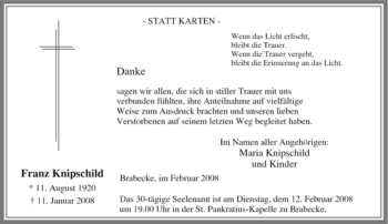 Traueranzeige von Franz Knipschild von Tageszeitung