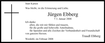 Traueranzeige von Jürgen Ebberg von Tageszeitung