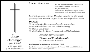 Traueranzeige von Änne Dornseifer von Tageszeitung