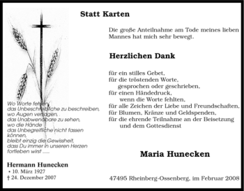 Traueranzeige von Hermann Hunecken von Tageszeitung