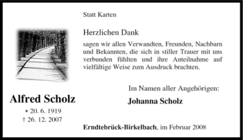 Traueranzeige von Alfred Scholz von Tageszeitung