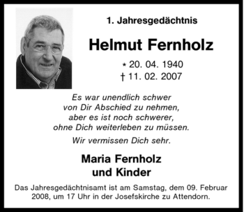 Traueranzeige von Helmut Fernholz von Tageszeitung