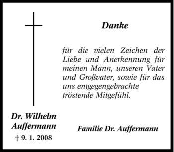 Traueranzeige von Wilhelm Auffermann von Tageszeitung