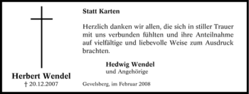 Traueranzeige von Herbert Wendel von Tageszeitung