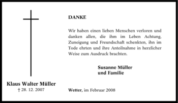 Traueranzeige von Klaus Walter Müller von Tageszeitung