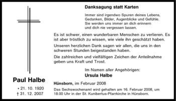Traueranzeige von Paul Halbe von Tageszeitung