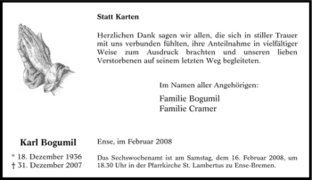 Traueranzeige von Karl Bogumil von Tageszeitung