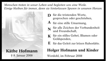 Traueranzeige von Käthe Hofmann von Tageszeitung