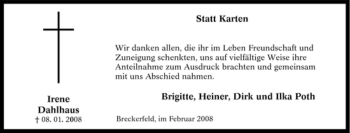 Traueranzeige von Irene Dahlhaus von Tageszeitung