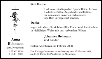 Traueranzeige von Anna Hohmann von Tageszeitung