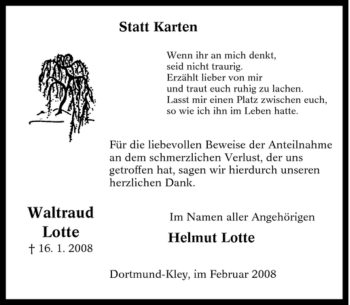 Traueranzeige von Waltraud Lotte von Tageszeitung