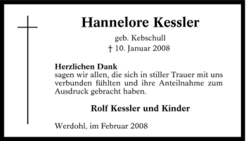 Traueranzeige von Hannelore Kessler von Tageszeitung