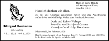 Traueranzeige von Hildegard Horstmann von Tageszeitung