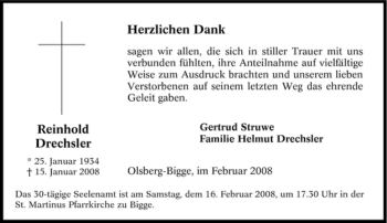 Traueranzeige von Reinhold Drechsler von Tageszeitung