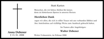 Traueranzeige von Anna Debener von Tageszeitung