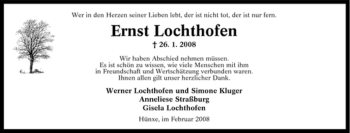 Traueranzeige von Ernst Lochthofen von Tageszeitung