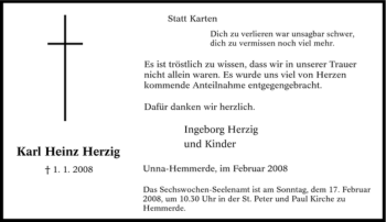 Traueranzeige von Karl Heinz Herzig von Tageszeitung