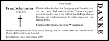 Traueranzeige von Franz Schumacher von Tageszeitung