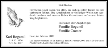Traueranzeige von Karl Bogumil von Tageszeitung