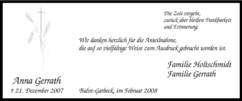 Traueranzeige von Anna Gerrath von Tageszeitung
