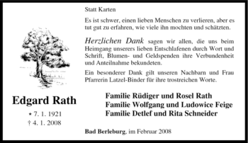 Traueranzeige von Edgard Rath von Tageszeitung
