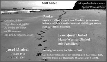 Traueranzeige von Josef Dinkel von Tageszeitung