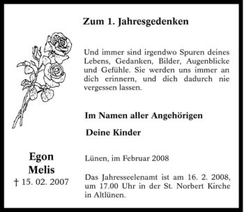 Traueranzeige von Egon Melis von Tageszeitung
