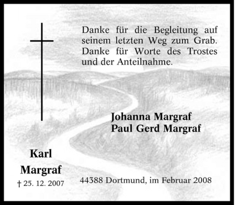  Traueranzeige für Karl Margraf vom 12.02.2008 aus Tageszeitung