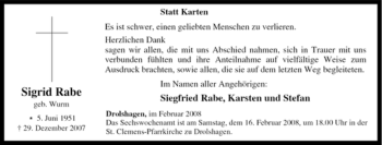 Traueranzeige von Sigrid Rabe von Tageszeitung