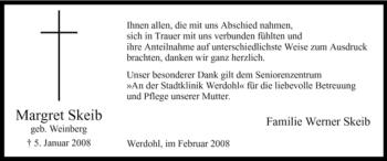 Traueranzeige von Margret Skeib von Tageszeitung