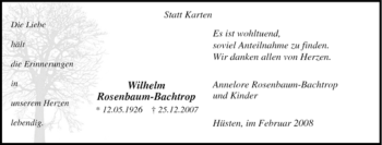 Traueranzeige von Wilhelm Rosenbaum-Bachtrop von Tageszeitung